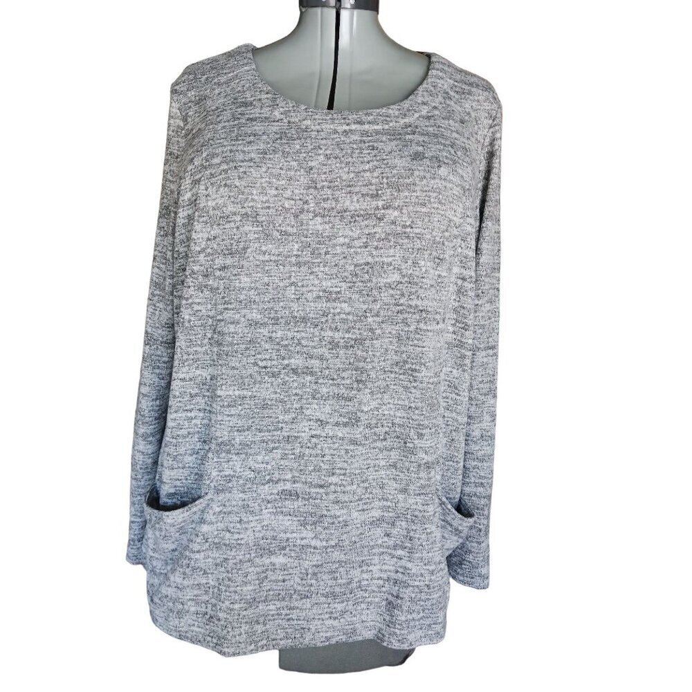 Ellen Tracy Tunic Top Long Sleeve Casual Comfy Patch Pockets Size XL Gray